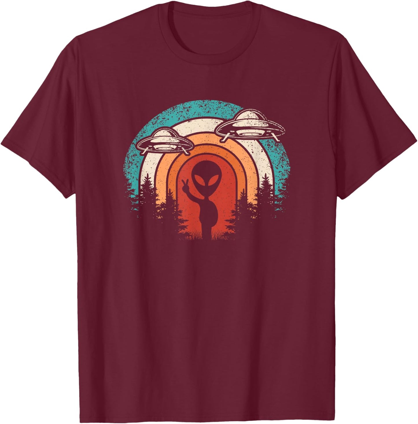 Funny Retro Alien UFO Space Extraterrestrial Men Women T-Shirt - T-Shirt | Maroon
