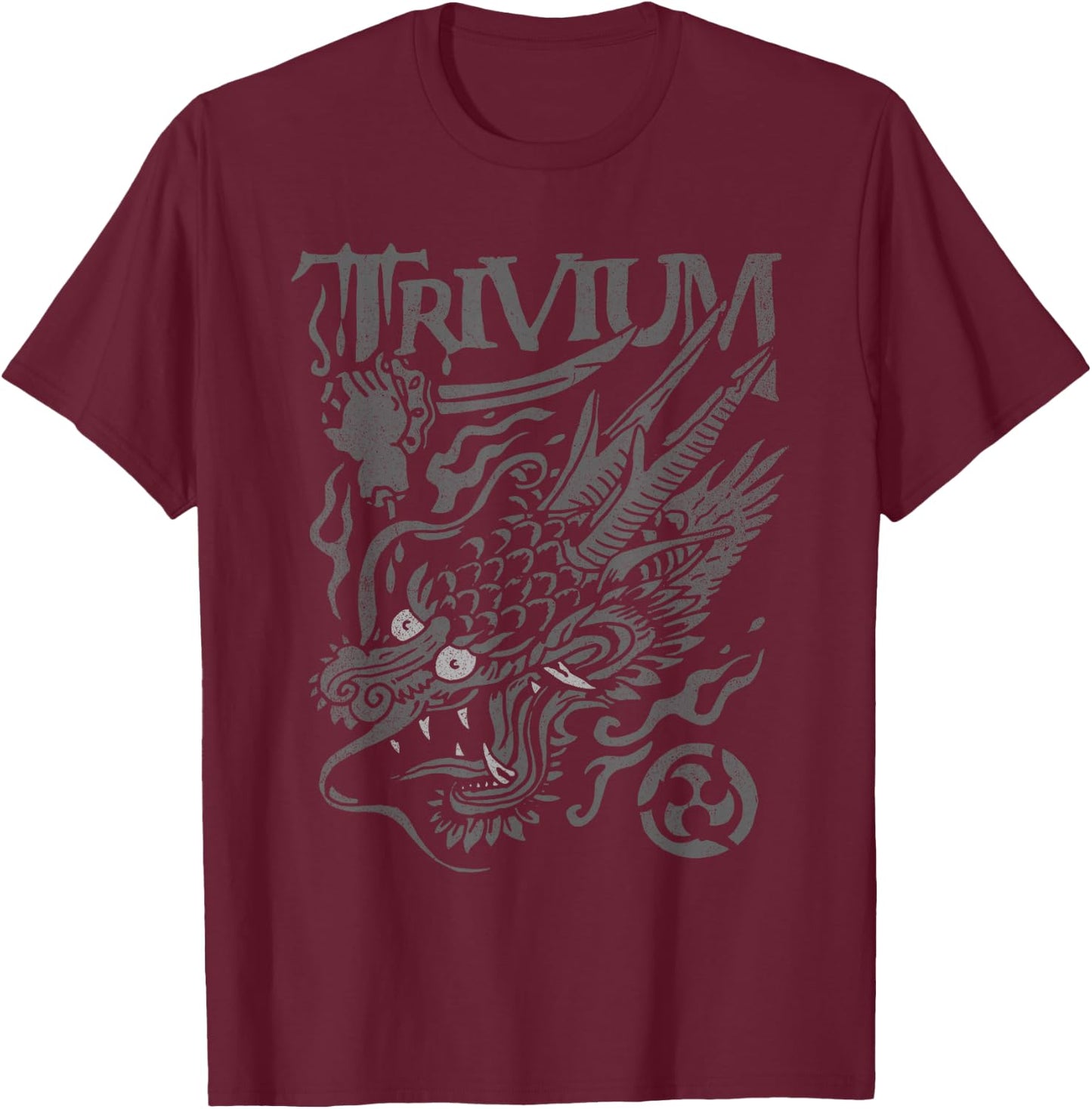 Trivium Screaming Dragon Black and White T-Shirt - T-Shirt | Maroon