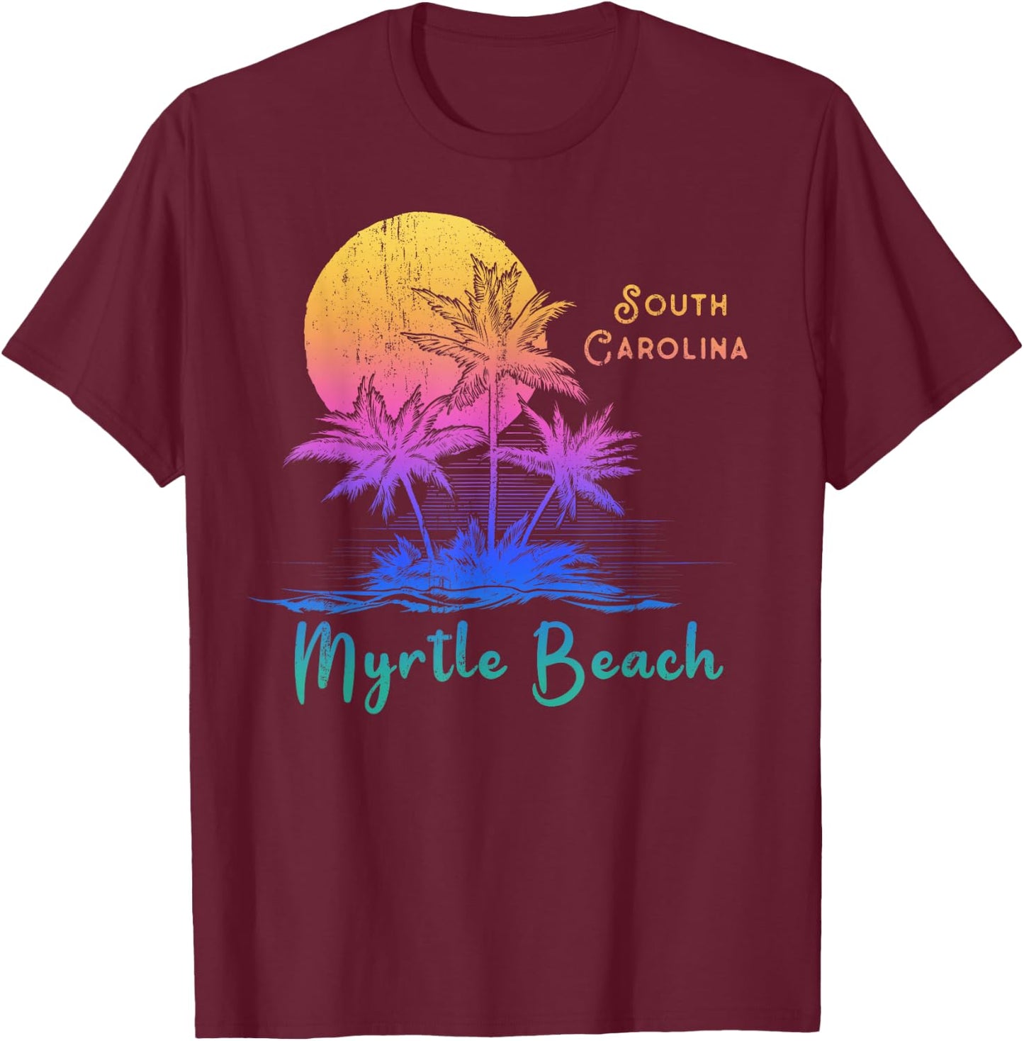 Myrtle Beach Palmetto Tree South Carolina Vacations Camping T-Shirt - T-Shirt | Maroon