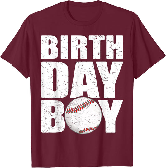 Birthday Boy Baseball Batter Catcher Pitcher Baseball Theme T-Shirt - T-Shirt | Maroon