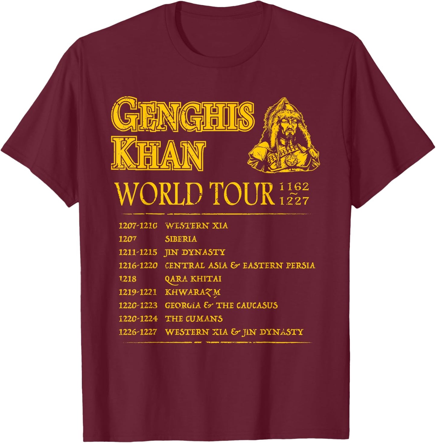 World Tour: Genghis Khan - Historic Mongolian Empire T-Shirt - T-Shirt | Maroon