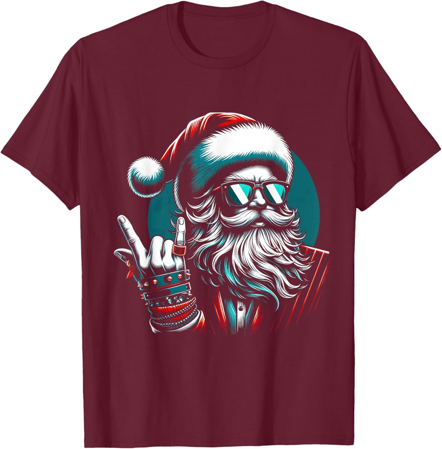 Punk Santa Rock N Roll Emo Heavy Metal Christmas T-Shirt - T-Shirt | Maroon