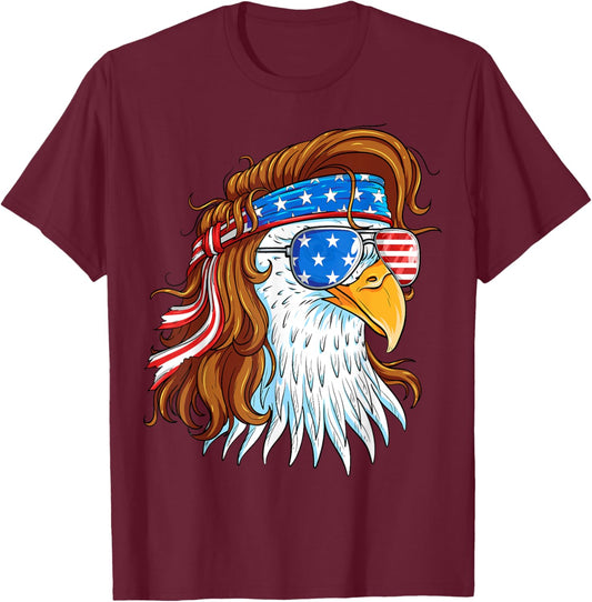 Eagle 4th of July American Flag - 4th July Mullet Patriotic T-Shirt - T-Shirt | Maroon