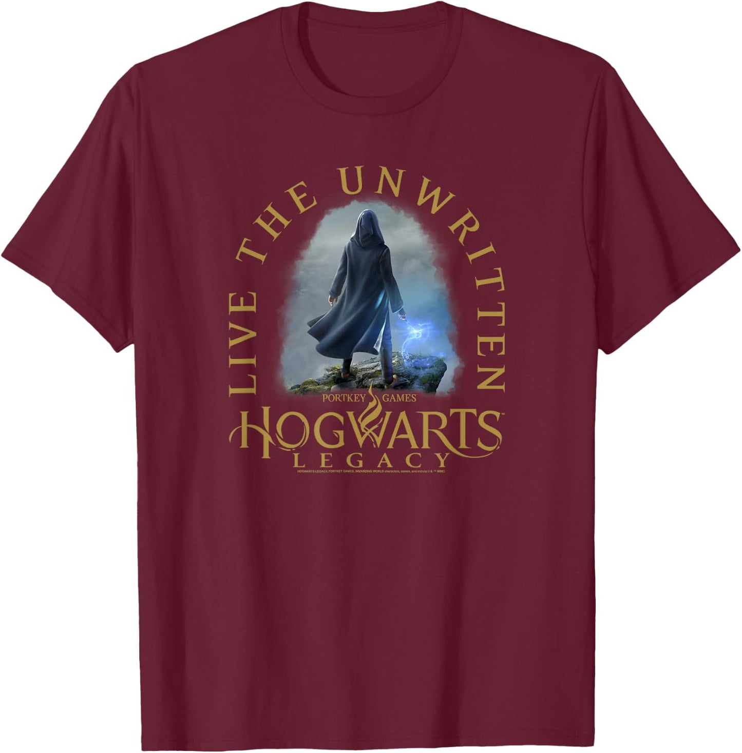 Hogwarts Legacy Live The Unwritten Golden Logo Wizard Poster T-Shirt - T-Shirt | Maroon