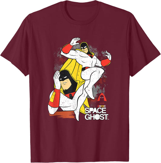 Space Ghost Coast to Coast Vintage Faded Superhero Pose T-Shirt - T-Shirt | Maroon