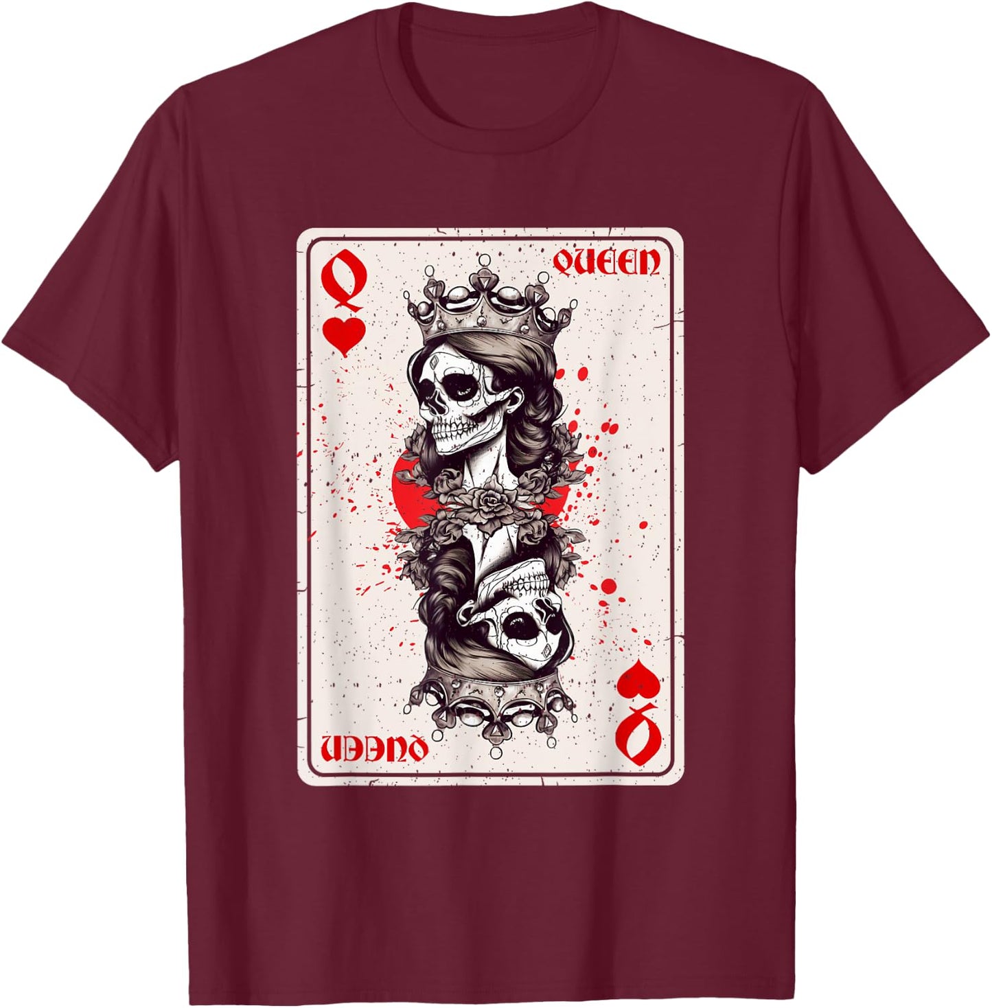 Queen of Hearts Card Game Horror Heart Queen Gothic T-Shirt - T-Shirt | Maroon
