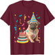 Funny Pug Shirts Pug Birthday Celebration -Adults & Older Children - Dog Lovers (Pug Lovers) Black Small T-Shirt - T-Shirt | Maroon