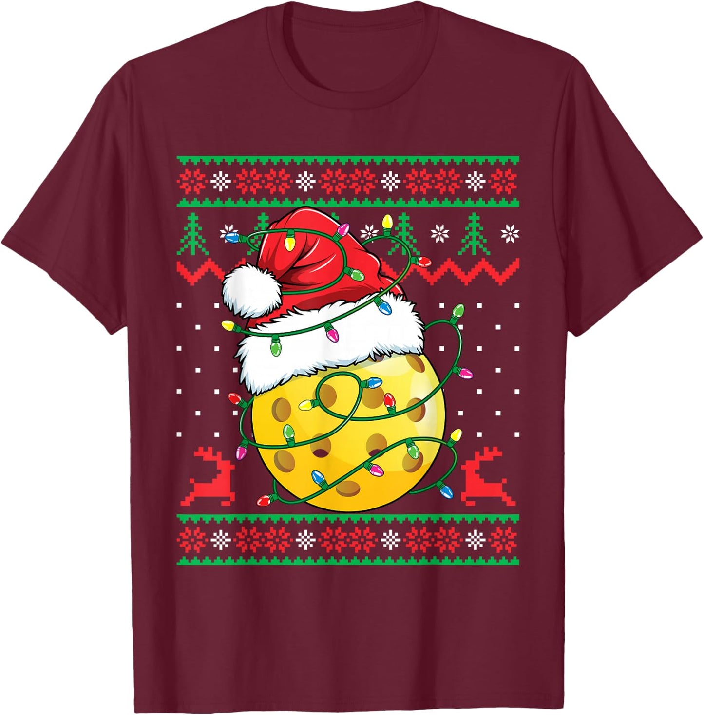 Funny Pickleball Ugly Christmas Sweater Xmas T-Shirt - T-Shirt | Maroon
