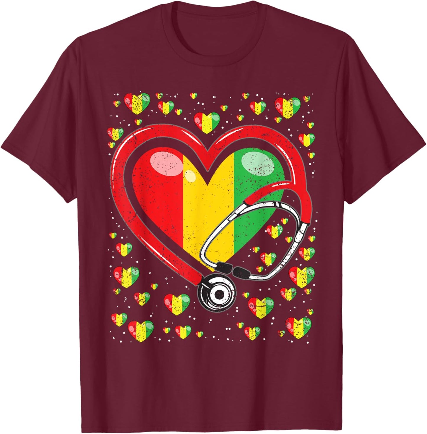Stethoscope Heart Juneteenth Black History Heart Nurse T-Shirt - T-Shirt | Maroon