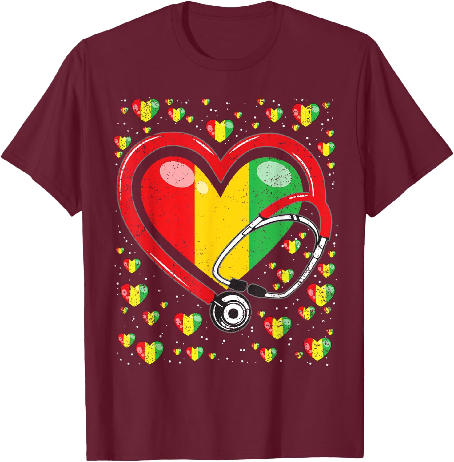 Stethoscope Heart Juneteenth Black History Heart Nurse T-Shirt - T-Shirt | Maroon
