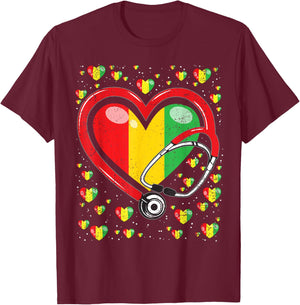 Stethoscope Heart Juneteenth Black History Heart Nurse T-Shirt - T-Shirt | Maroon