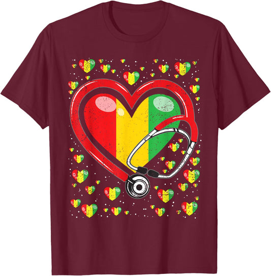 Stethoscope Heart Juneteenth Black History Heart Nurse T-Shirt - T-Shirt | Maroon