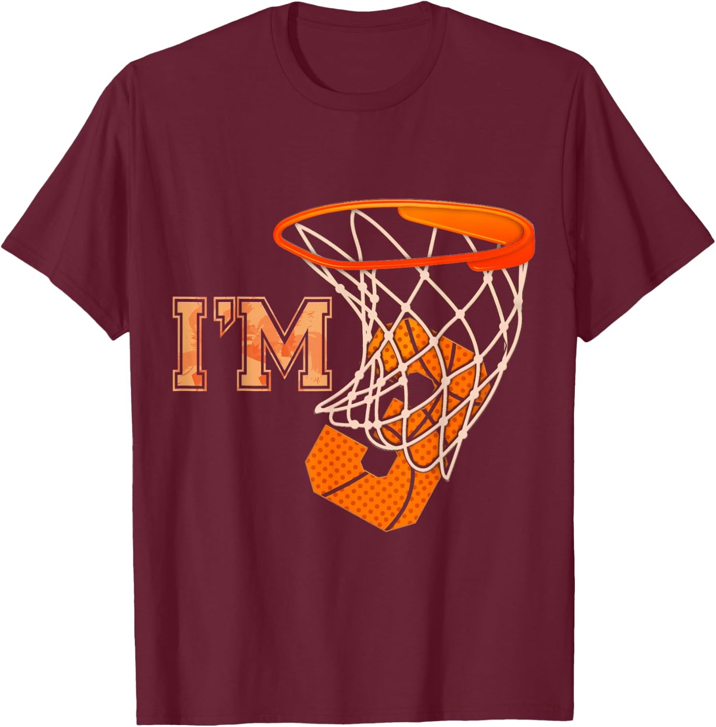 I'm 3 Basketball Theme Birthday Party 3rd Birthday Boy T-Shirt - T-Shirt | Maroon