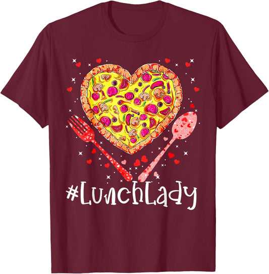 Most Likely To Christmas Be On The Nice Pizza Lunch Lady Funny Pink Heart Happy Valentine's Day 2023 for Couples, Valentine's Day Celebrators, -Adults, Short Sleeve, Black, Small T-Shirt - T-Shirt | Maroon