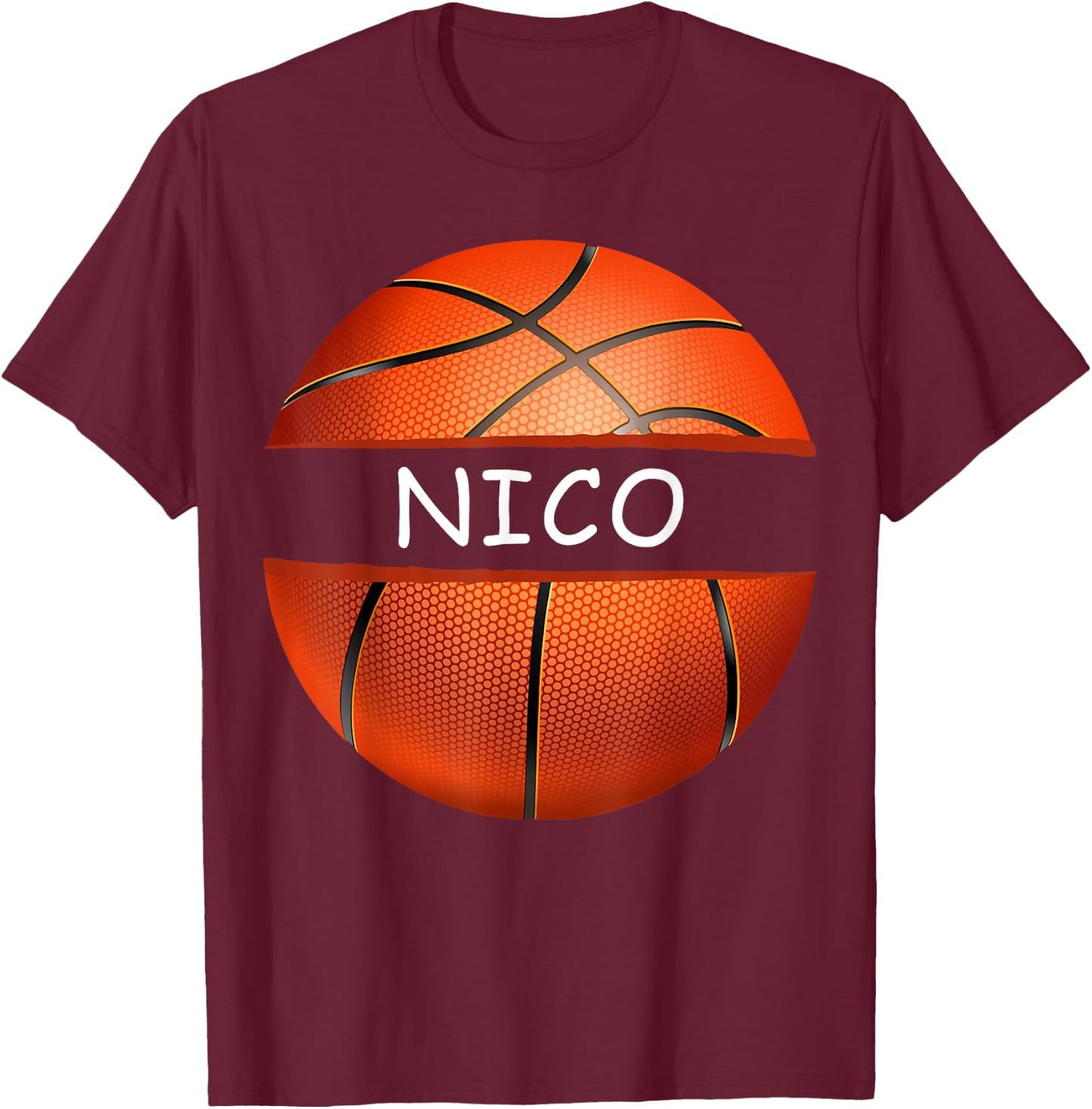 Novelty Personalized Name Nico Sports Basketball T-Shirt - T-Shirt | Maroon