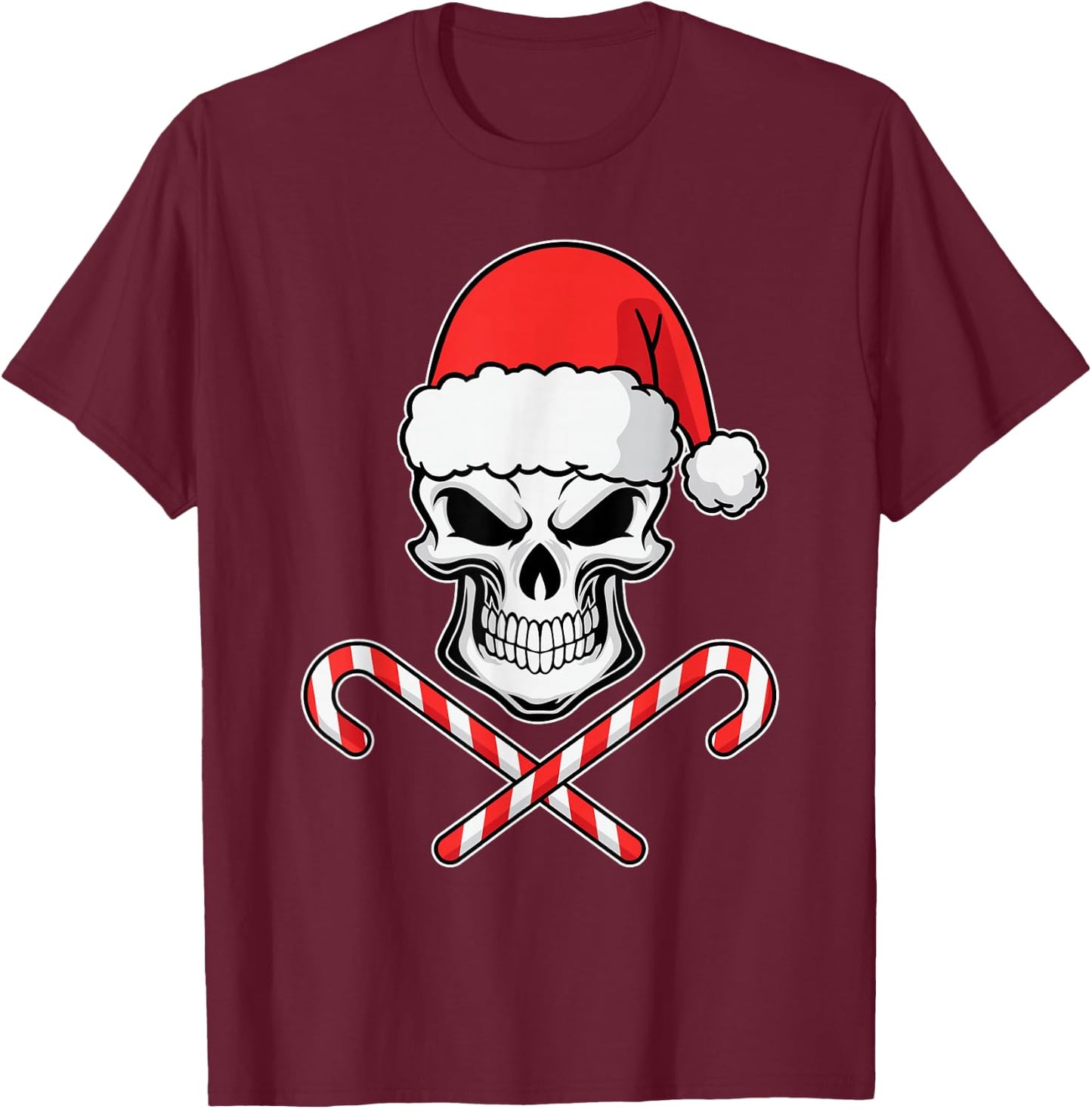 Candy Cane Crew Skull Christmas 2024 Funny Men Boys Girls T-Shirt - T-Shirt | Maroon