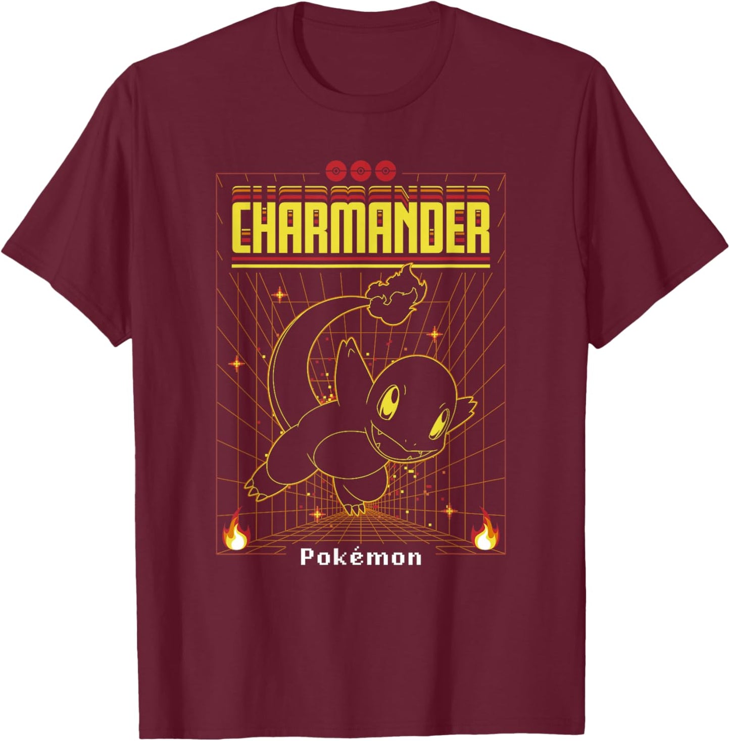 Pokémon Charmander 3D Grid Schematic T-Shirt - T-Shirt | Maroon