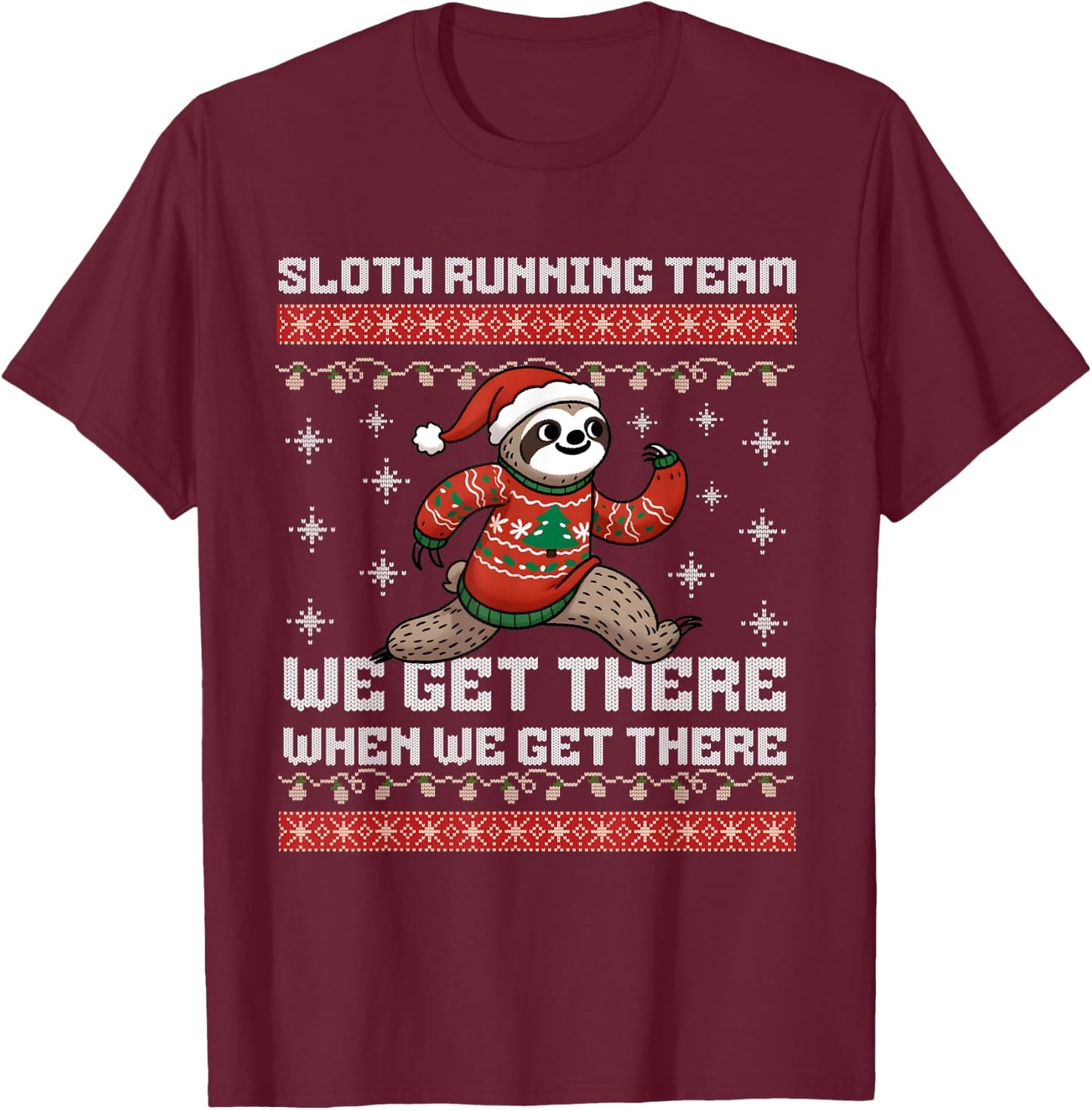 Funny Sloth Christmas 5k Running Team Squad X-Mas Fun Run T-Shirt - T-Shirt | Maroon