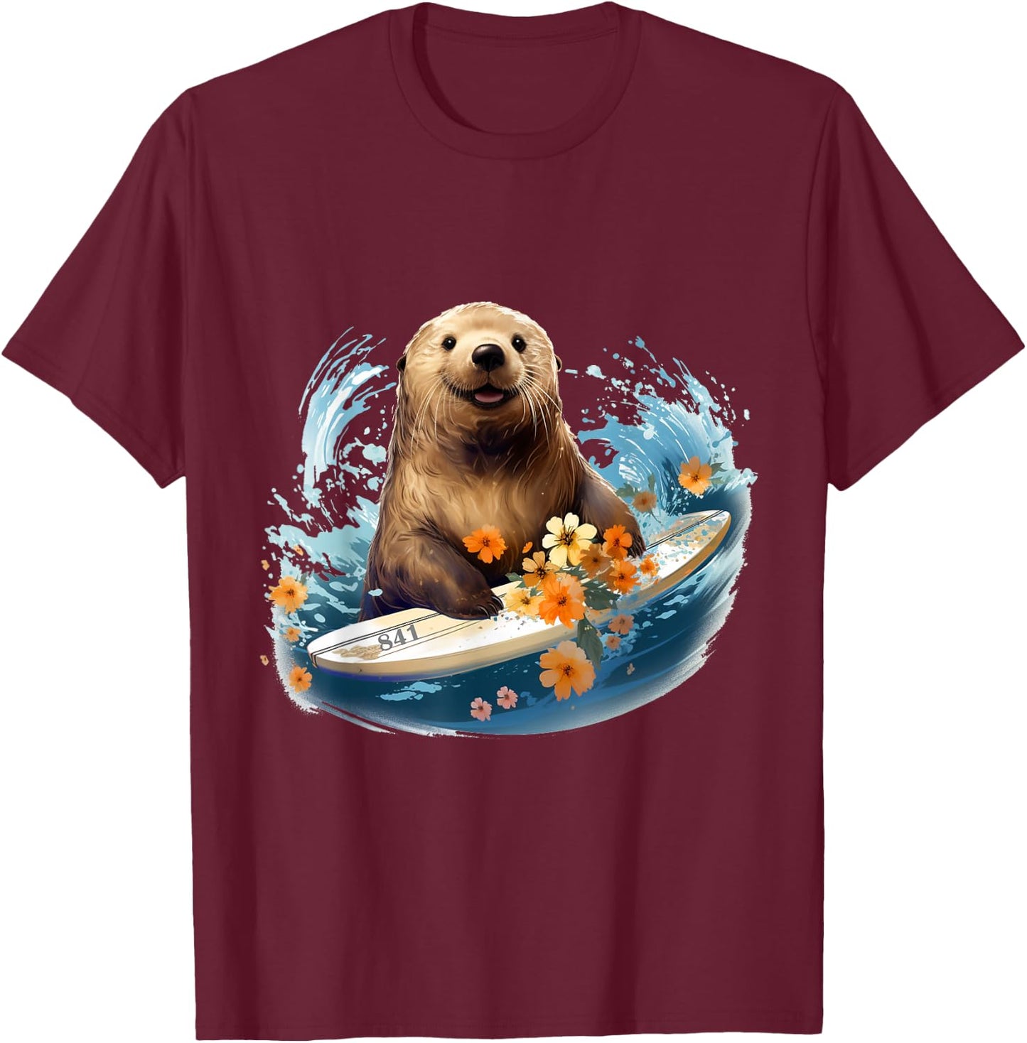 Otter 841 Surfing California Sea T-Shirt - T-Shirt | Maroon