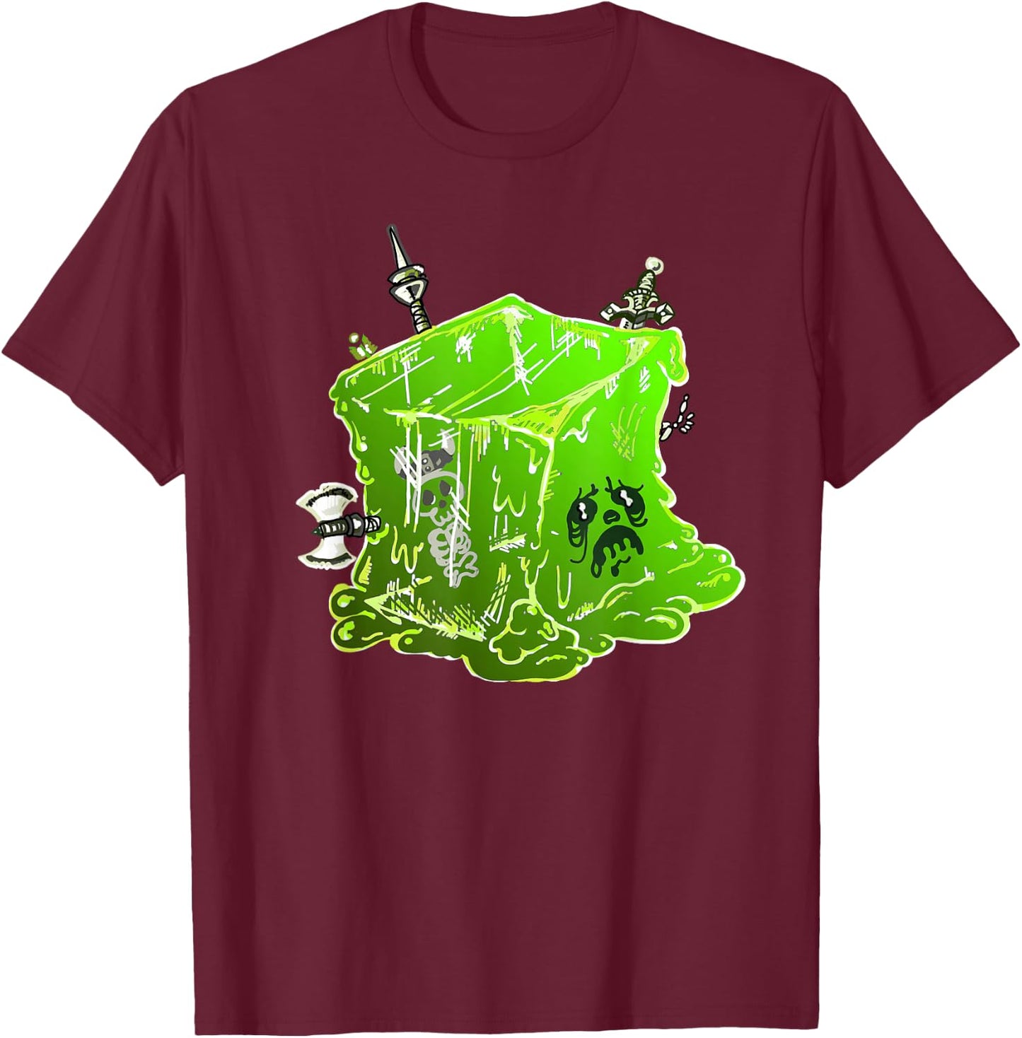 Gelatinous Cube Fantasy Roleplaying Illustration T-Shirt - T-Shirt | Maroon