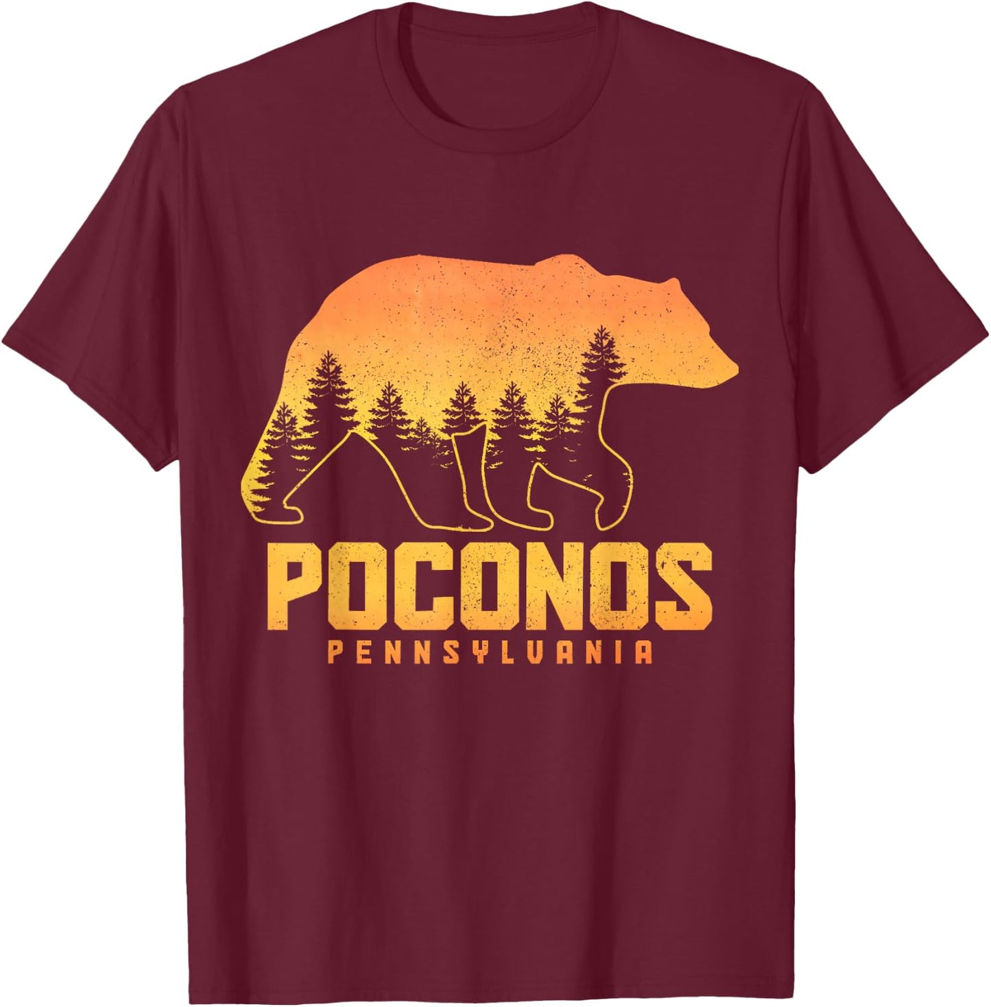 Poconos Pennsylvania Bear Hiking Vintage Pocono Mountains T-Shirt - T-Shirt | Maroon