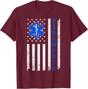 Cool Paramedic Women EMT EMS Medic US Flag Medical T-Shirt - T-Shirt | Maroon
