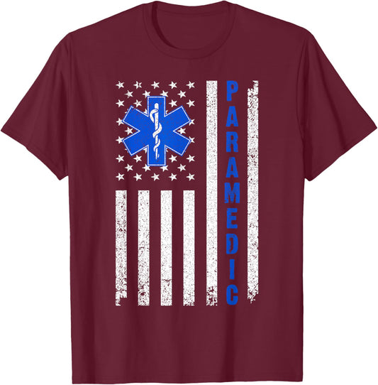 Cool Paramedic Women EMT EMS Medic US Flag Medical T-Shirt - T-Shirt | Maroon