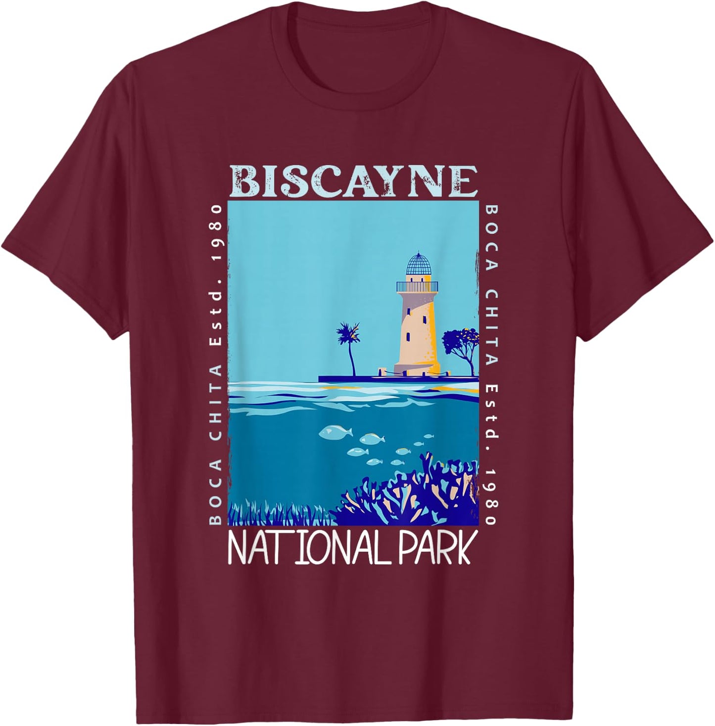 Biscayne National Park Boca Chita Key Distressed Vintage T-Shirt - T-Shirt | Maroon