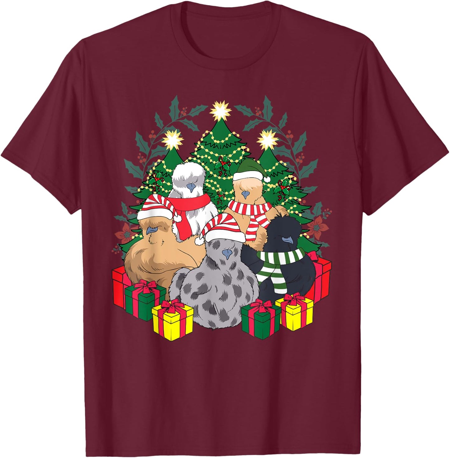 Poultry Farmer Funny Silky Silkie Chicken Lover Co Silkie Silky Chickens Christmas Xmas Cute Graphic Men's Black Cotton Blend T-Shirt - T-Shirt | Maroon