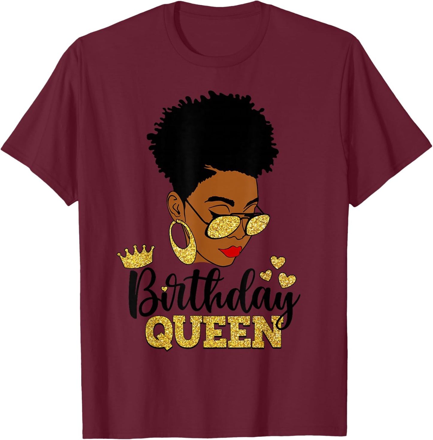 Birthday Queen Afro Short Hair African American Black Woman T-Shirt - T-Shirt | Maroon