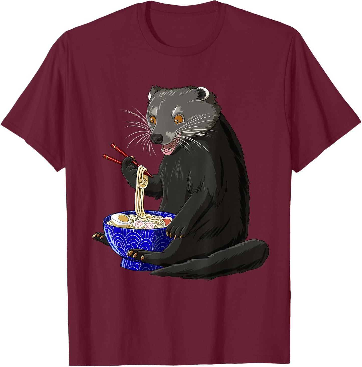 Funny Japanese Kawaii Ramen Binturong T-Shirt - T-Shirt | Maroon