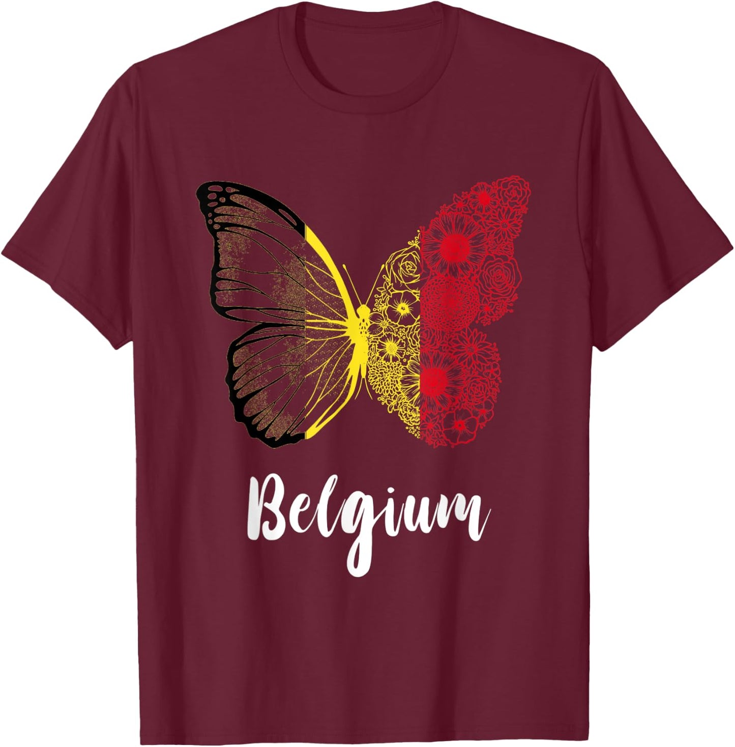Belgium Butterfly Belgie Belgique Belgian Pride Belgium Flag T-Shirt - T-Shirt | Maroon