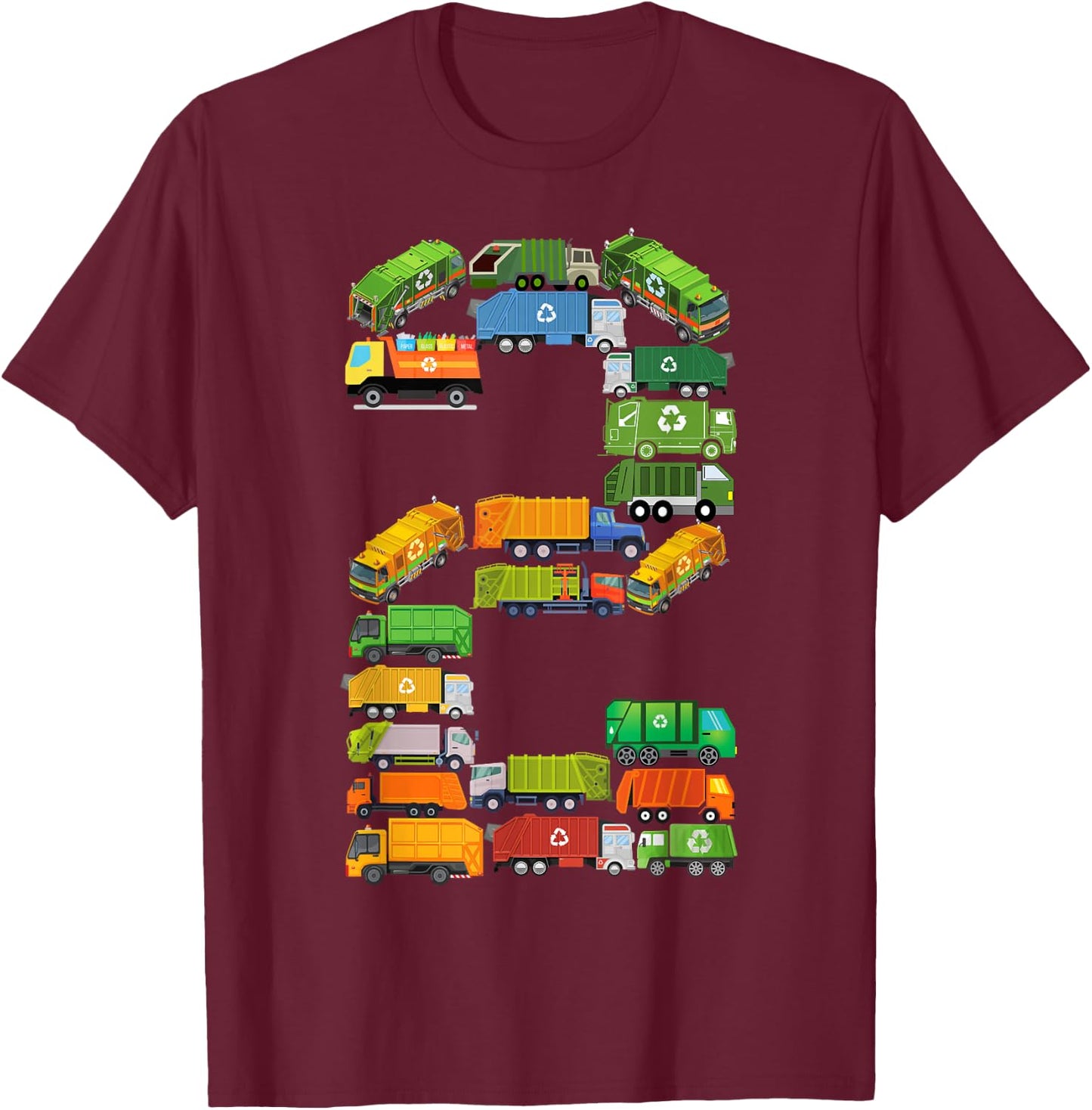 Toddler Garbage Truck Themed 2nd Birthday 2 Year Old Boys T-Shirt - T-Shirt | Maroon