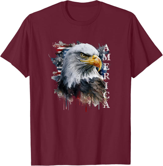 USA Motif American Eagle America T-Shirt - T-Shirt | Maroon