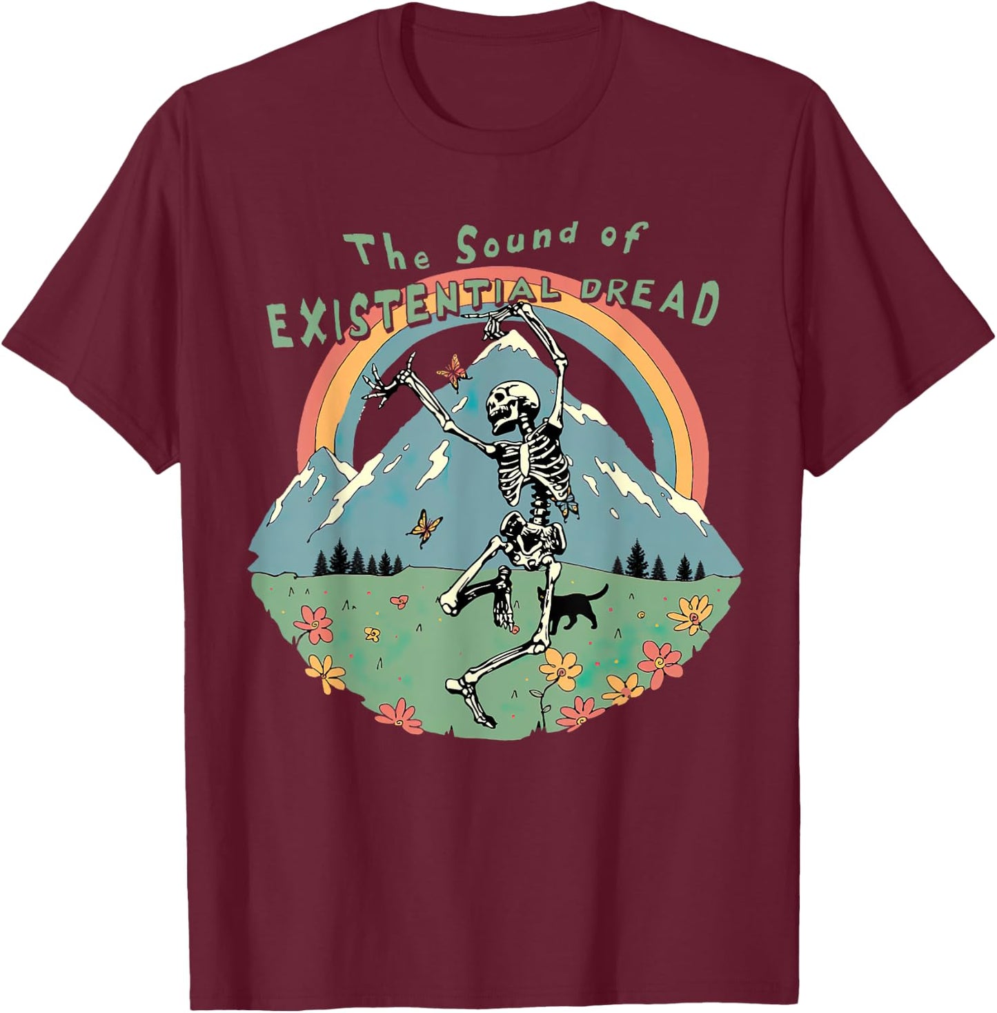 The Sound Of Existential Dread, Skeleton Dancing On Grass T-Shirt - T-Shirt | Maroon