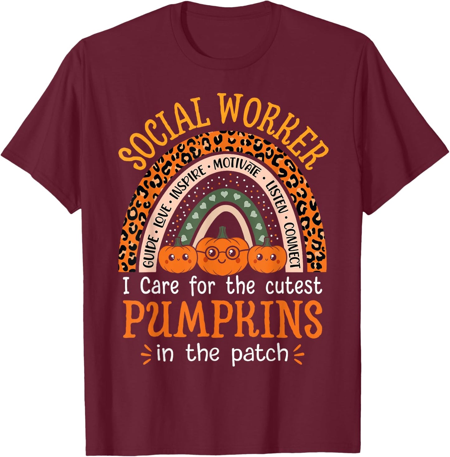 School Social Worker Rainbow Halloween School Worker T-Shirt - T-Shirt | Maroon