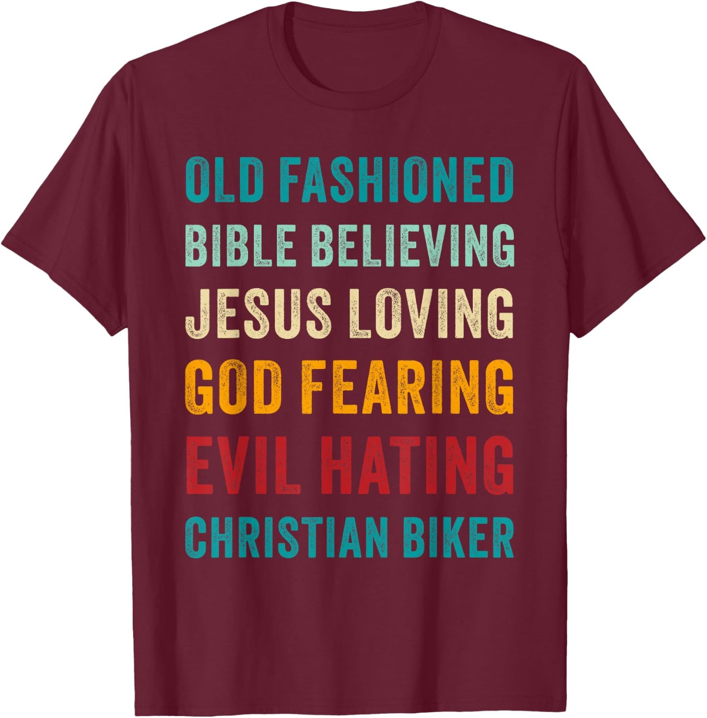 Christian Motorcycle Men's Cool Funny Vintage Faith Graphic T-Shirt - T-Shirt | Maroon