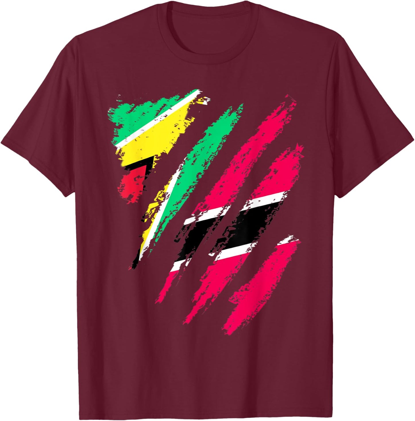Guyana Flag Trinidad&Tobago Grown Patriot Country Stripes T-Shirt - T-Shirt | Maroon