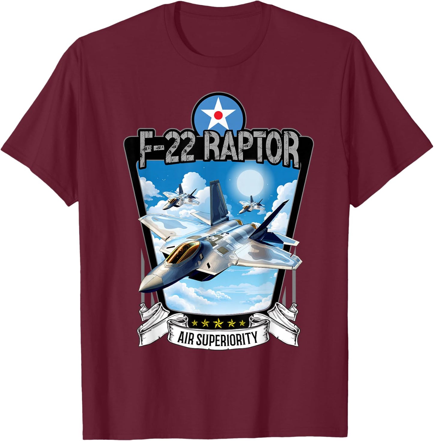 American Aircraft Stealth Fighter F22 Raptor T-Shirt - T-Shirt | Maroon