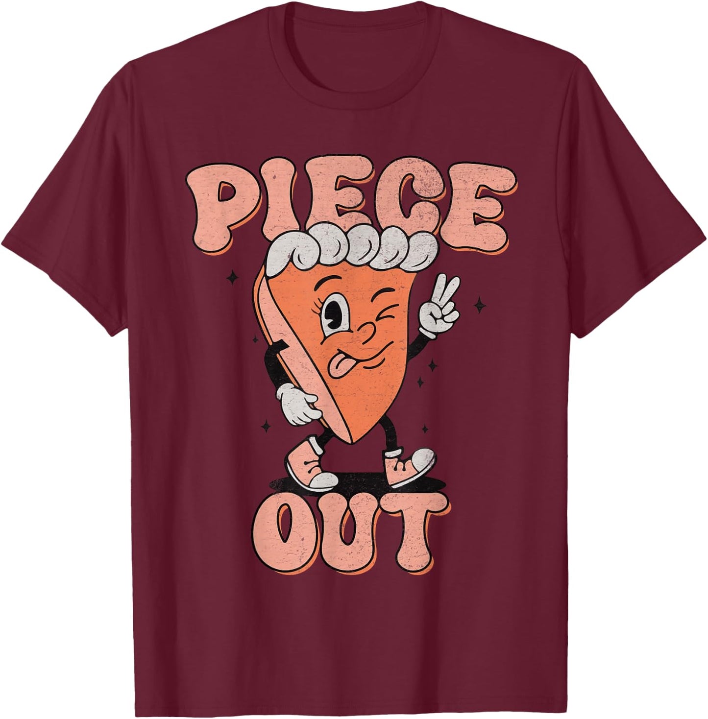 Piece Out Pumpkin Pie Retro Thanksgiving Fall Vibes Groovy T-Shirt - T-Shirt | Maroon