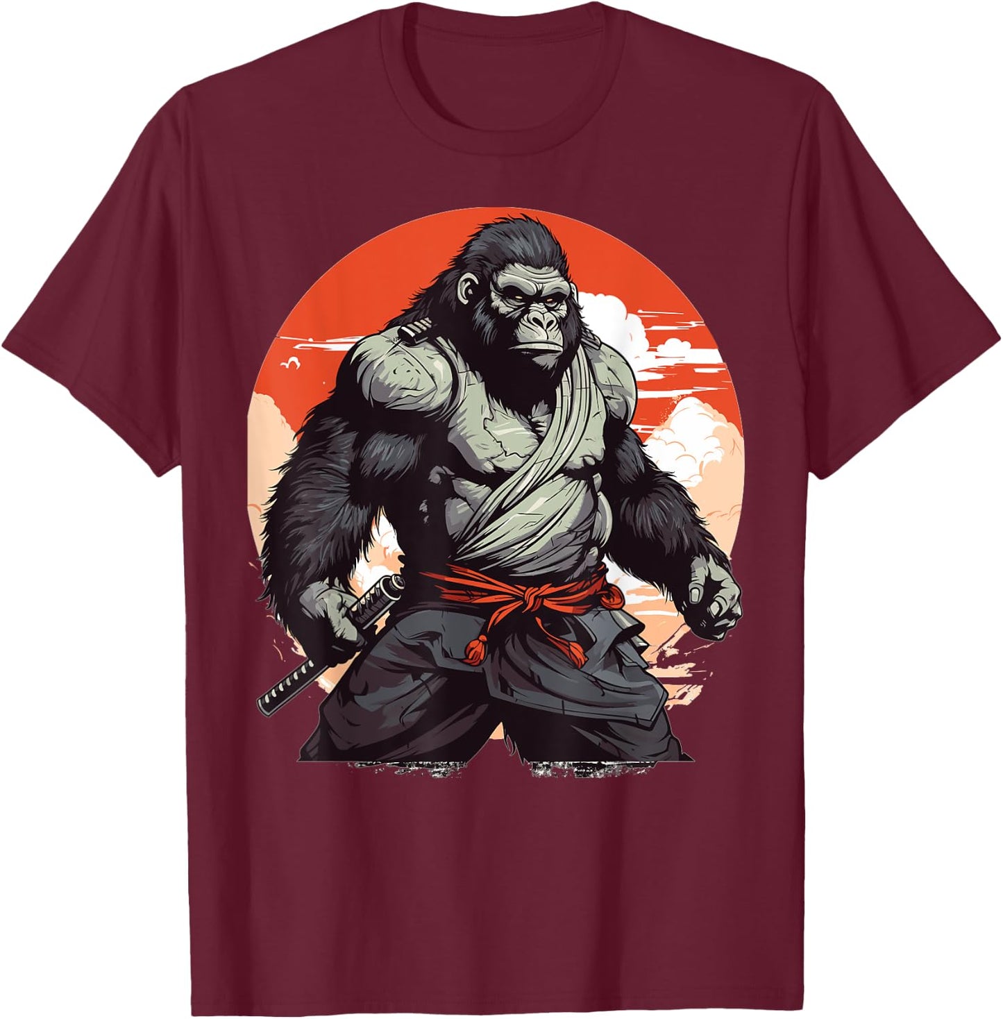 Samurai Monkey Warrior Japanese Ninja Gorilla Kawaii T-Shirt - T-Shirt | Maroon