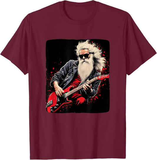 Rock'n Roll Santa Claus Costume for Christmas Eve Party T-Shirt - T-Shirt | Maroon