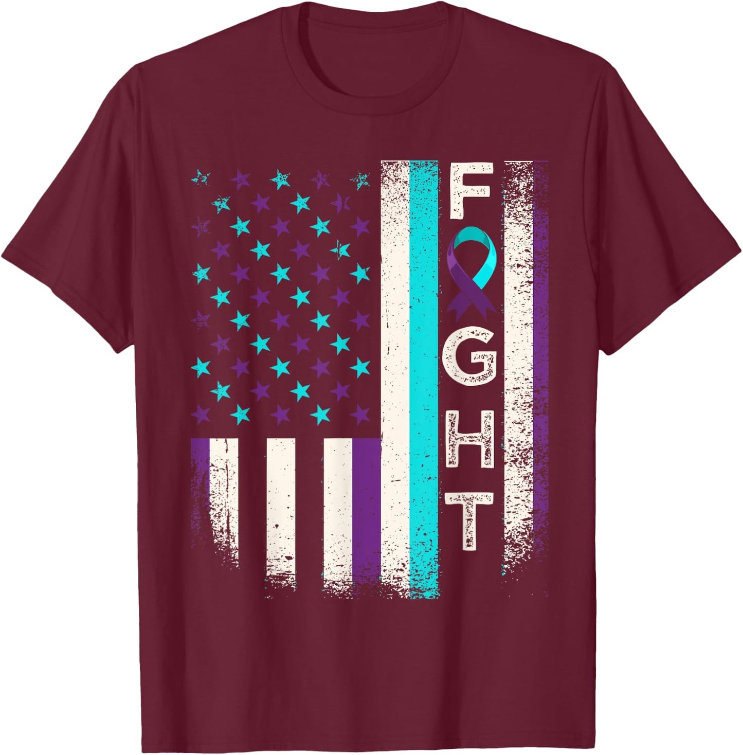 Suicide Prevention Awareness Month US American Flag Fight T-Shirt - T-Shirt | Maroon