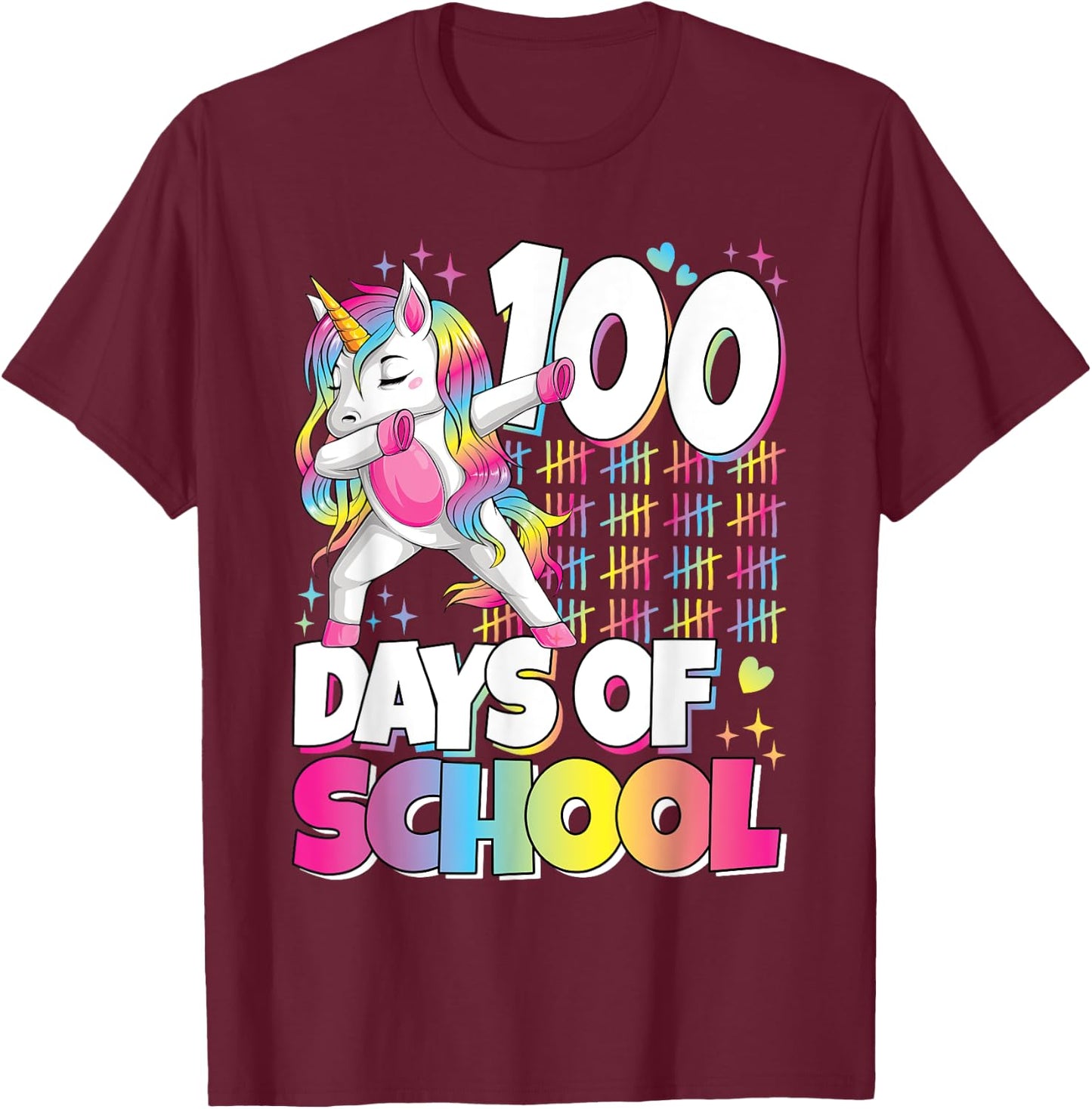 Cute 100 Days Of School Unicorn 100th Day Of School Girls T-Shirt - T-Shirt | Maroon