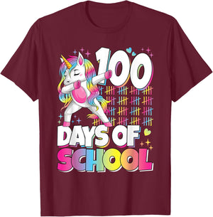 Cute 100 Days Of School Unicorn 100th Day Of School Girls T-Shirt - T-Shirt | Maroon