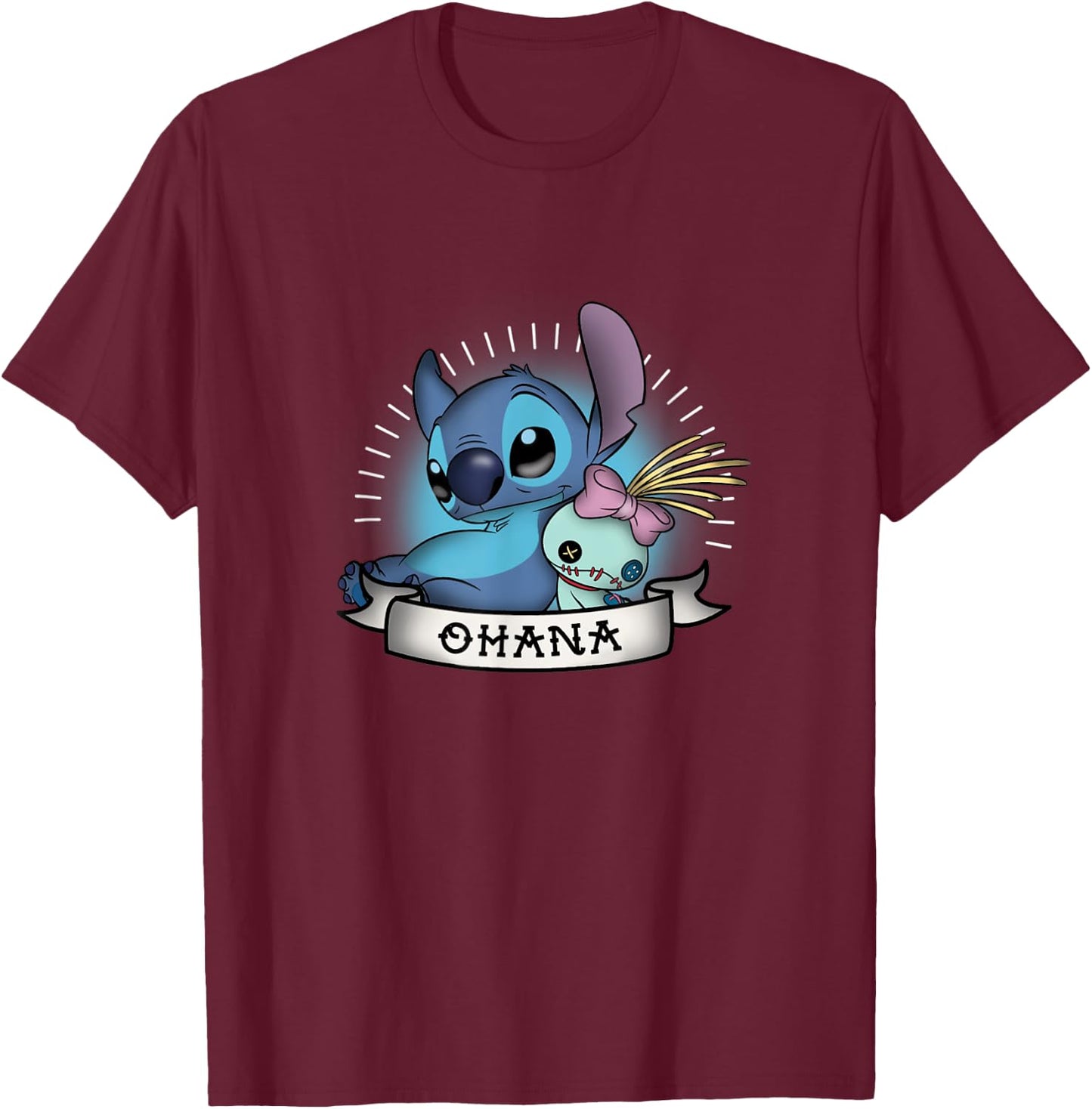 Disney Lilo & Stitch Ohana Stitch & Scrump Cute Portrait T-Shirt - T-Shirt | Maroon
