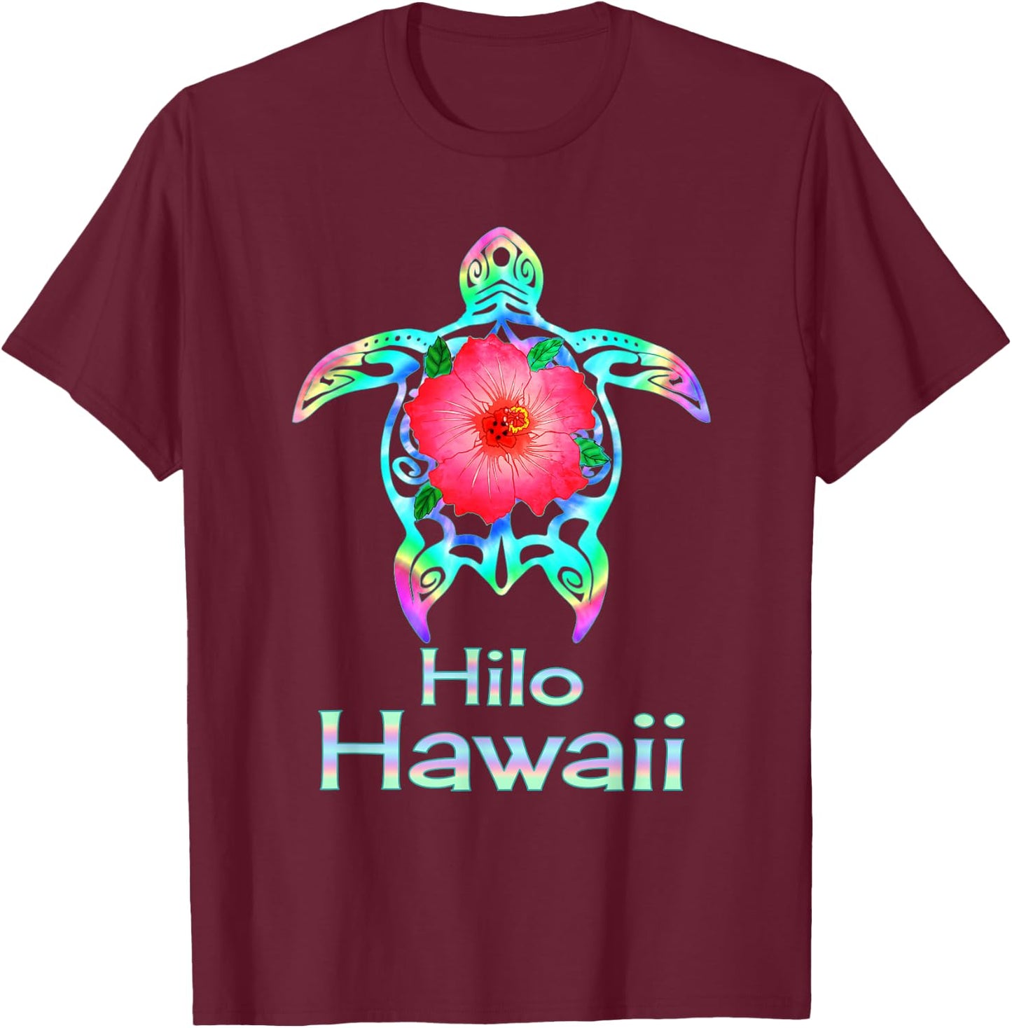 Hawaiian Colorful Sea Turtle Hilo Hawaii T-Shirt - T-Shirt | Maroon