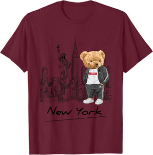 Cool New York City Teddy Bear Illustration Graphic Designs T-Shirt - T-Shirt | Maroon