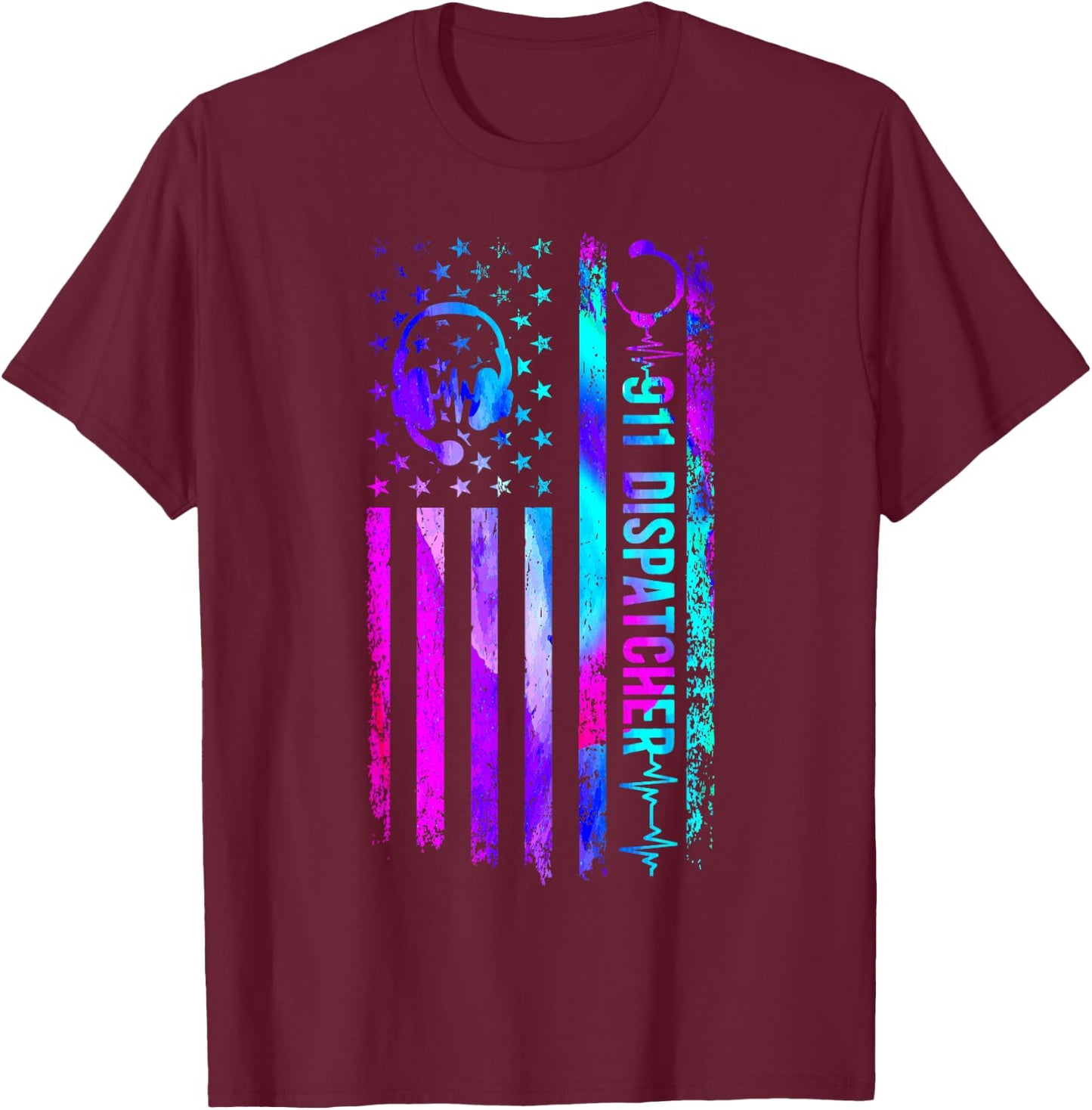 911 Dispatcher Thin Gold Yellow Line American Flag 911 T-Shirt - T-Shirt | Maroon