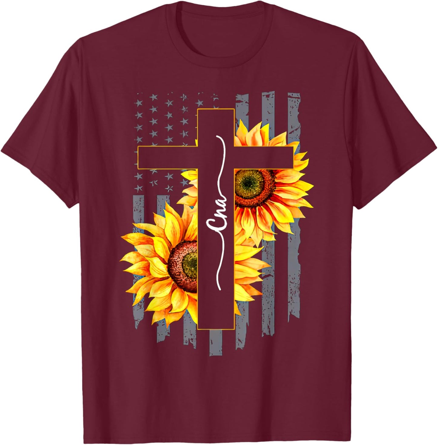 Nurse CNA Jesus Cross Sunflower 4th Of July Women's T-Shirt - T-Shirt | Maroon